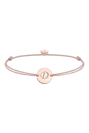 dalimag Adjustable Bracelet with Round Coin and Heart in Rose Gold, Engraved Letter D, Beige Cord