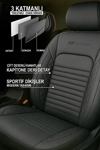 GM-DESIGN Istanbul Series Leather Universal Car Seat Cover - 5 Seats Full Set