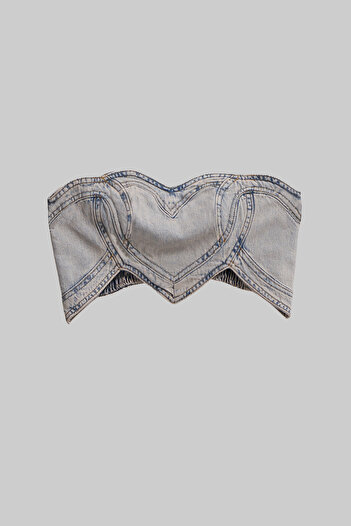 its basic Women's T.Jeans Color Denim Fabric Heart Detailed Special Design Strap Bustier