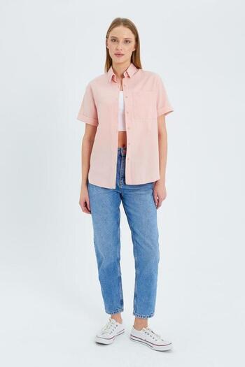 Mixray 3950 Women's Oxford Short Sleeve Basic Shirt Powder