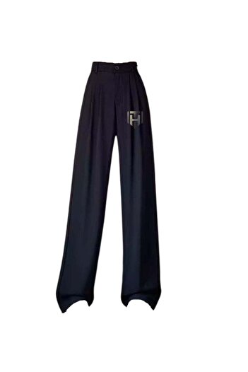 huitich Women's Ice Silk Wide-Leg Pants High Waist, Loose Fit, Black Size M