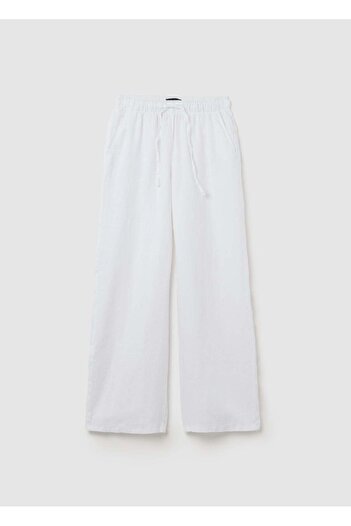 Ovs White Straight Trousers In Pure Linen