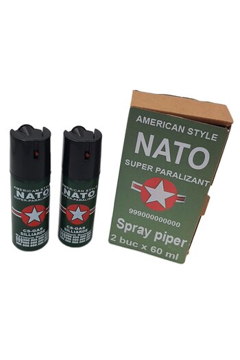 ITP Set 2 bucati spray paralizant iritant lacrimogen autoaparare cu piper NATO in husa