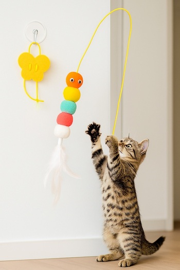 obrigado Cat Play Fishing Rod Ceiling Stick-On Cat Play Ball Drawstring Bell Toy Caterpillar Cat Dog Carriage