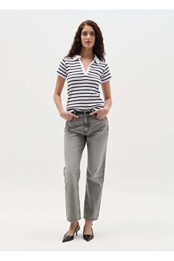 Ovs Striped T-Shirt With Polo Neckline