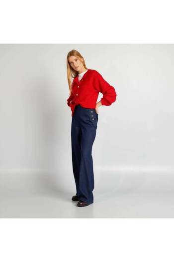 KIABI Chunky knit cardigan with gold buttons red