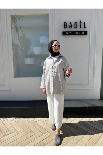 QOOQ STORE 25Ss212 Linen Basic Women's Shirt Gray