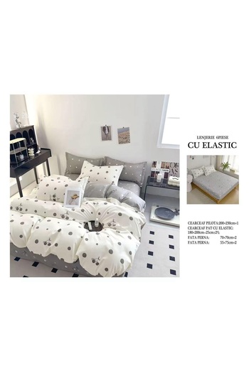 CHIRASO FINE Cotton Bedding Set, ELASTIC Sheet 180x200+25cm, Duvet Cover 200x230cm 4 Pillowcases