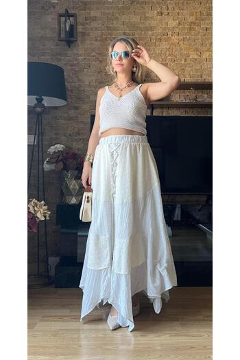Cardella Women's Lined Brode Seersucker Fabric Skirt
