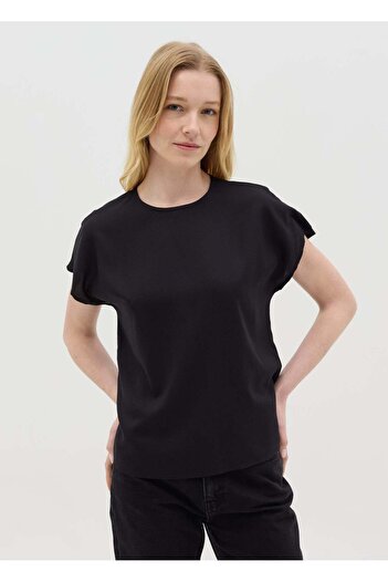 Ovs Black Short Sleeve Viscose Blouse