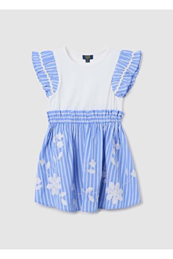 Ovs Blue Striped Dress With Floral Details For Girls