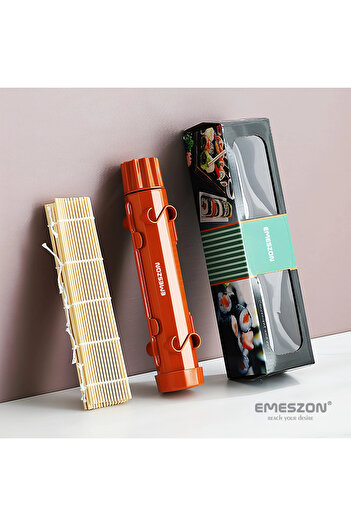 EMESZON Complete Sushi Rolls 2 Set, EMESZON® Manual Sushi Rolling Machine with Bamboo Roller, Red