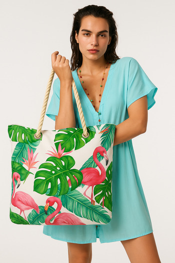 louisiana polo Women's Beach Bag Flamingo Pattern Green 1102