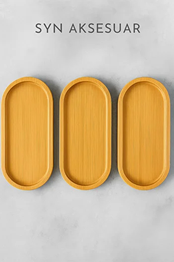 SYN AKSESUAR 3 Pieces Natural Bamboo Oval Serving Plate - Multipurpose Bamboo Snack Presentation, Breakfast and Dessert Plate