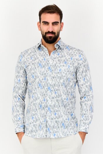 Kenneth Cole Men Slim Fit diamond pattern Long Sleeves Casual Shirt, Multicolor