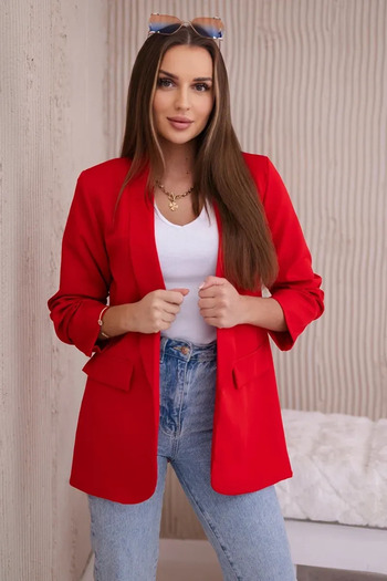 UniqueStore.ro Fancy Red Jacket, Elegant with Draped Sleeves - One Size