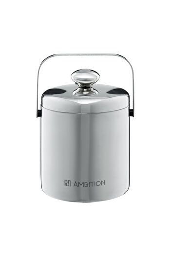 Ambition Ice bucket with lid, handle and tongs 1.3L, stainless steel, silver, Ice