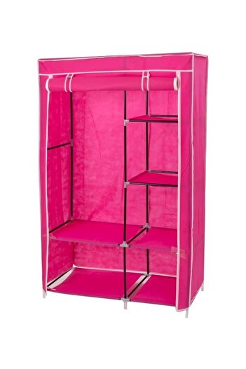 rexa Portable Wardrobe Organizer – Pink Fabric Closet with Shelves & Hanging Space | 110 x 175 x 45 cm