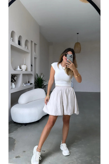 My Blog Natural Balloon Mini Skirt - 241014