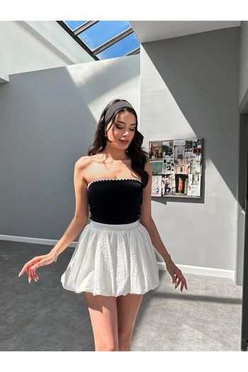 My Blog Ecru Balloon Mini Skirt - 241014