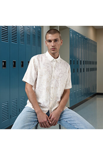 Lee Cooper Regular Fit Floral Print Slub Shirt