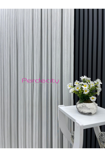PERDECITY Glitter Striped Macaroni14 Tulle Curtain 1X3 Tight Pile Ironing Is Not Asked for Heavy Gramage Suitable for Any Room