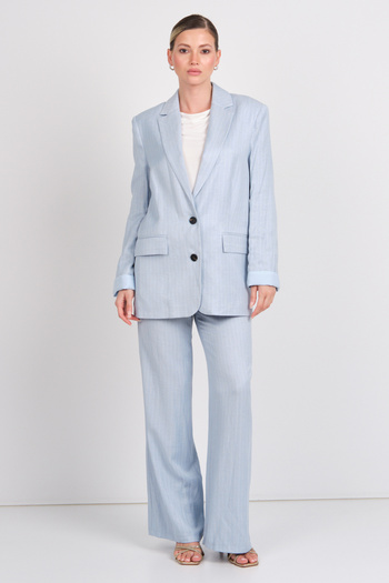 AYHAN Women's Striped Pocket Linen Trousers 1197 Blue