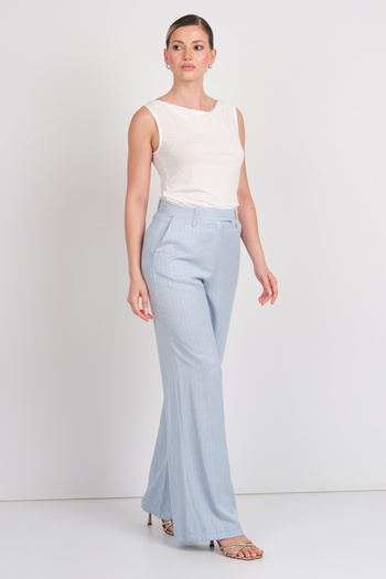 AYHAN Women's Striped Pocket Linen Trousers 1197 Blue