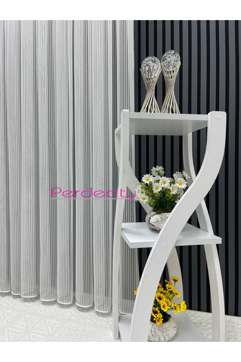 PERDECITY Striped Silver Glitter Detailed Tulle Curtain 1X3 Tight Pile Ironing Not Suitable for Heavy Weight Suitable for Any Room
