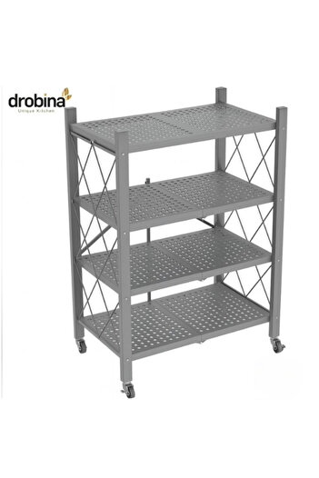 drobina Dropina 4-Tier Foldable Multi-Tier Metal Storage Rack for Garage/Kitchen/Home/Closet Grey