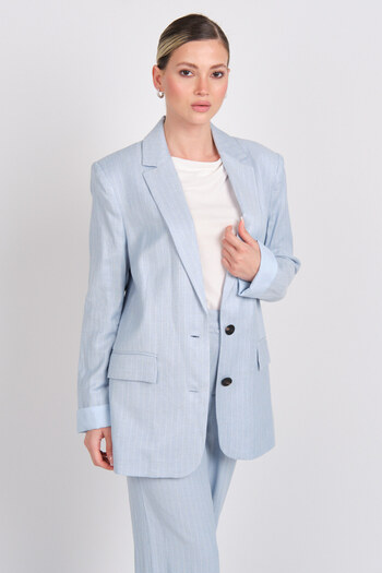 AYHAN Women's Striped Buttoned Linen Jacket 0860 Blue