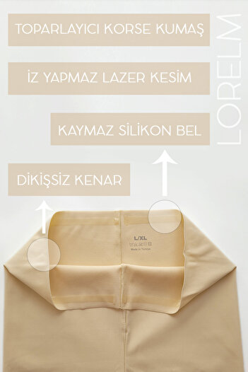 Lorelm Kıyafet İçine Lazer Kesim Toparlayıcı Paçalı Astar Korseli İz Yapmaz Kenarları Dikişsiz Yüksek Bel