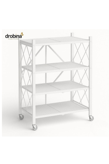 drobina Dropina 4-Tier Multi-Tier Foldable Metal Storage Rack for Garage/Kitchen/Home/Closet White