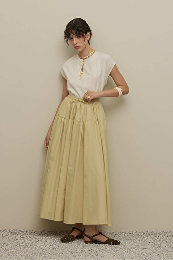 Fahhar Gathered Wide Voile Skirt Light Yellow