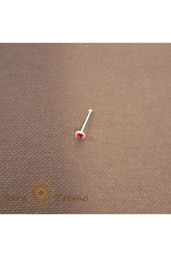saratremo Silver Nose Piercing with Red Zirconia Crystal - Made in Thailand