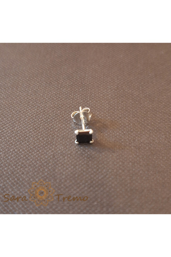 saratremo Cercei unisex din argint 925 cu cristal de zirconiu negru, pătrați, 4 mm