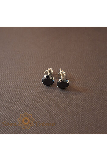 saratremo Cercei unisex din argint 925 cu cristale de zirconiu negru, rotunzi, 7 mm