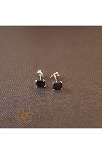 saratremo Cercei unisex din argint 925 cu cristale negre pătrate de zirconiu, 5 mm