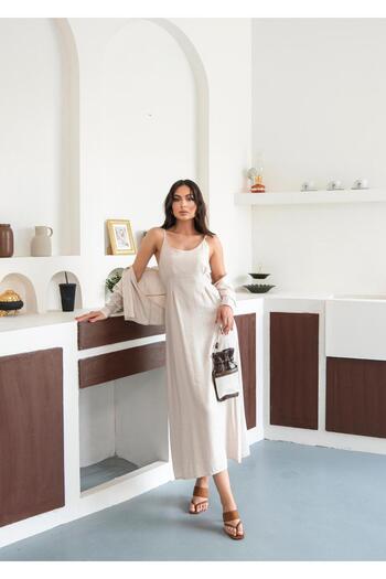 FMN Butik Design Oversize Shirt Strap Loose Fit Pinterest Long Midi Casual Fabric Dress Two-Piece Suit
