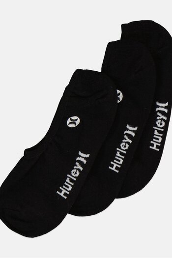 Hurley Men 3 Pairs Brand Logo No Show Socks, Black