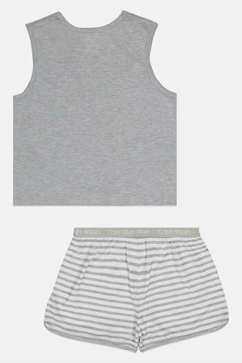 Calvin Klein Kids Girl 2 Pieces Graphic Print Sleeveless Tank Top and Shorts Set, Grey