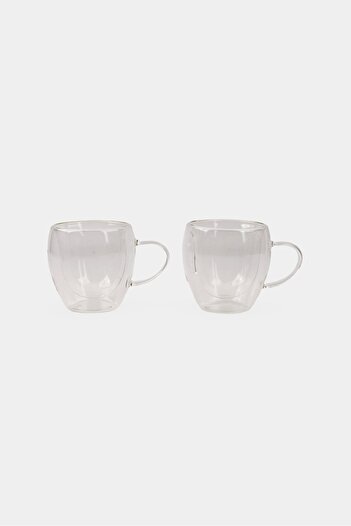 Bebe 2 Pieces Borosilicate Glass Cup With Handle 250 ml, Transparent