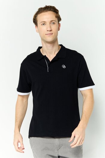 Cavalli Class Men Regular Fit Short Sleeve Embroidered Polo Shirt, Black