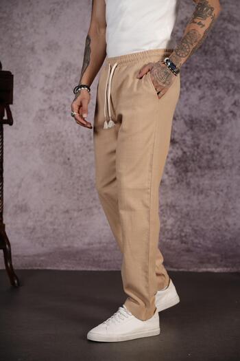 king brich Kingbrich Elastic Waistband Regular Fit Plain Linen Men's Trousers