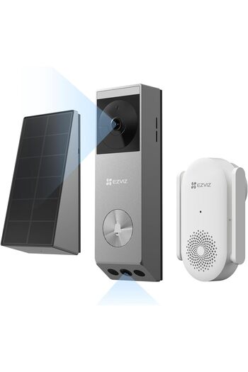 EZVIZ EP3x Pro + Chime CH1، جرس باب بدقة 2K مزود بكاميرا تعمل بالطاقة الشمسية، جرس باب فيديو بعدسة مزدوجة