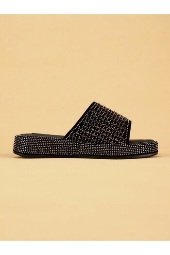 layki Γυναικείες παντόφλες πλατίνας LAYKLY Stone Detailed Shiny Summer Model Platform