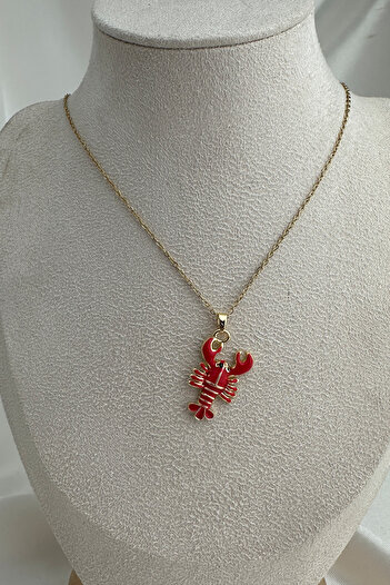 Modex Steel Gold Color Enamel Red Scorpio Pendant (40cm)