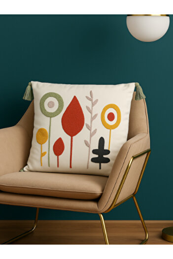 BUGİ HOME COLLECTİON Comfort Punch Patterned Throw Pillow Case Square Decorative Bohemian Embroidered Sofa Pillow Case Panç