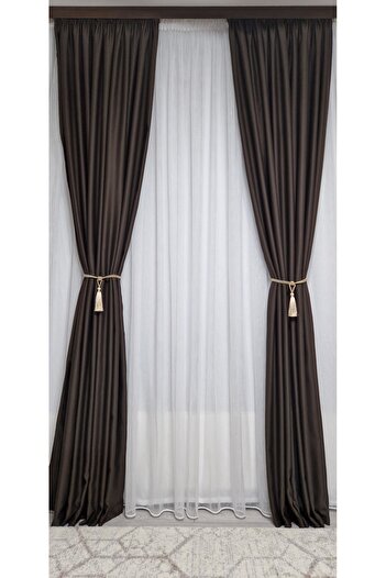Perdelenoi by Igni Comex Plain Brown Blackout Drapery, Set Of 2 Pieces