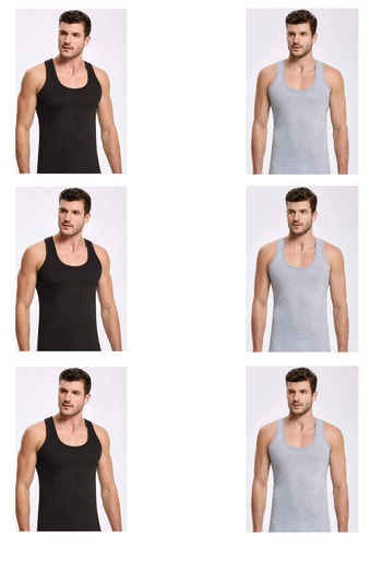 QULAT Men's Cotton Plain Classic Undershirt Black-Grey/ 6 Pieces